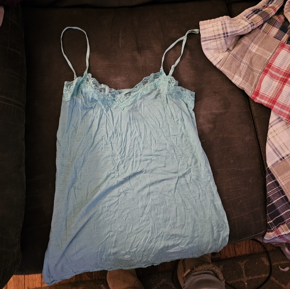 Women's Blue Lace Trim Cami Top